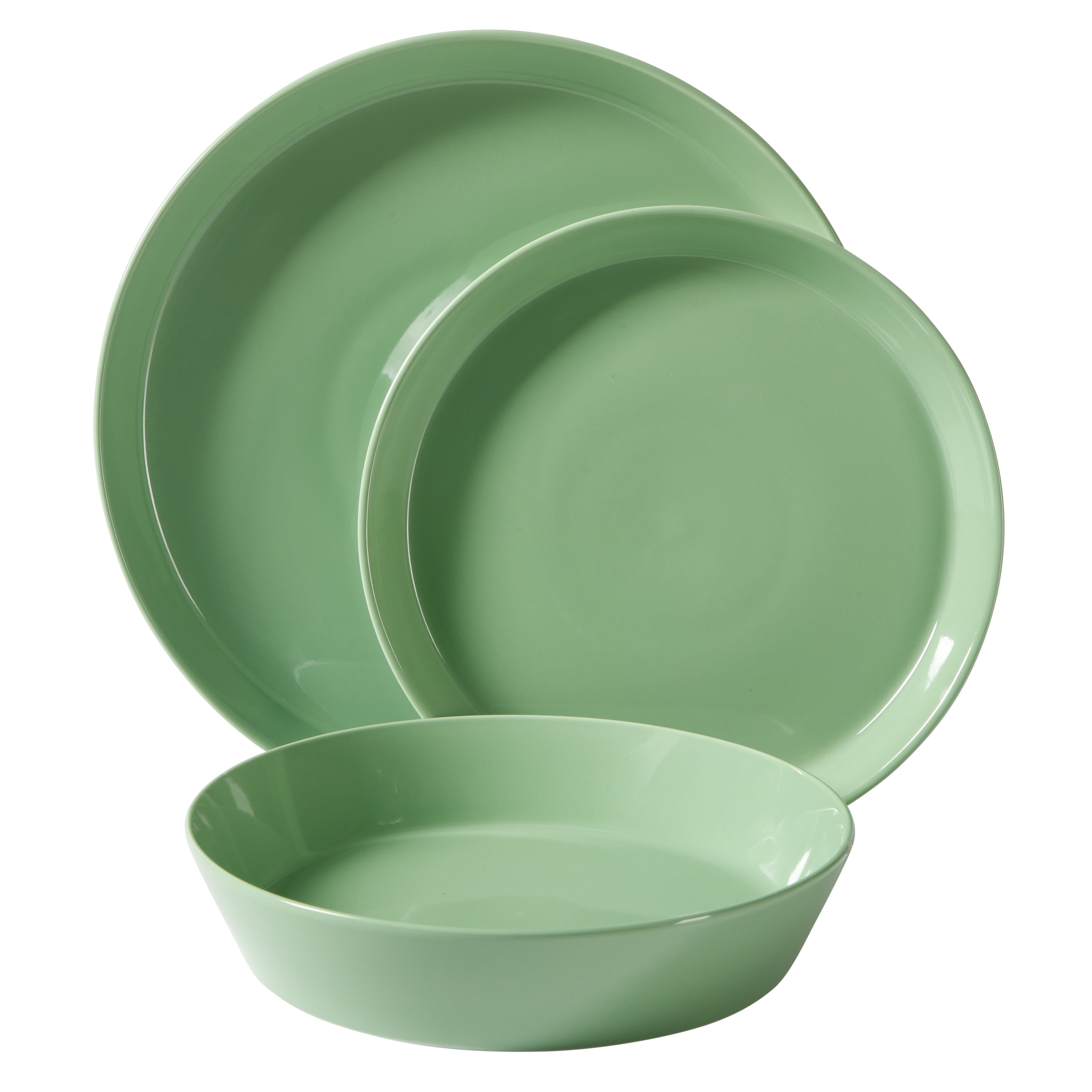 Martha Stewart Everyday Faretta Green 12-Piece Fine Ceramic Dinnerware Set