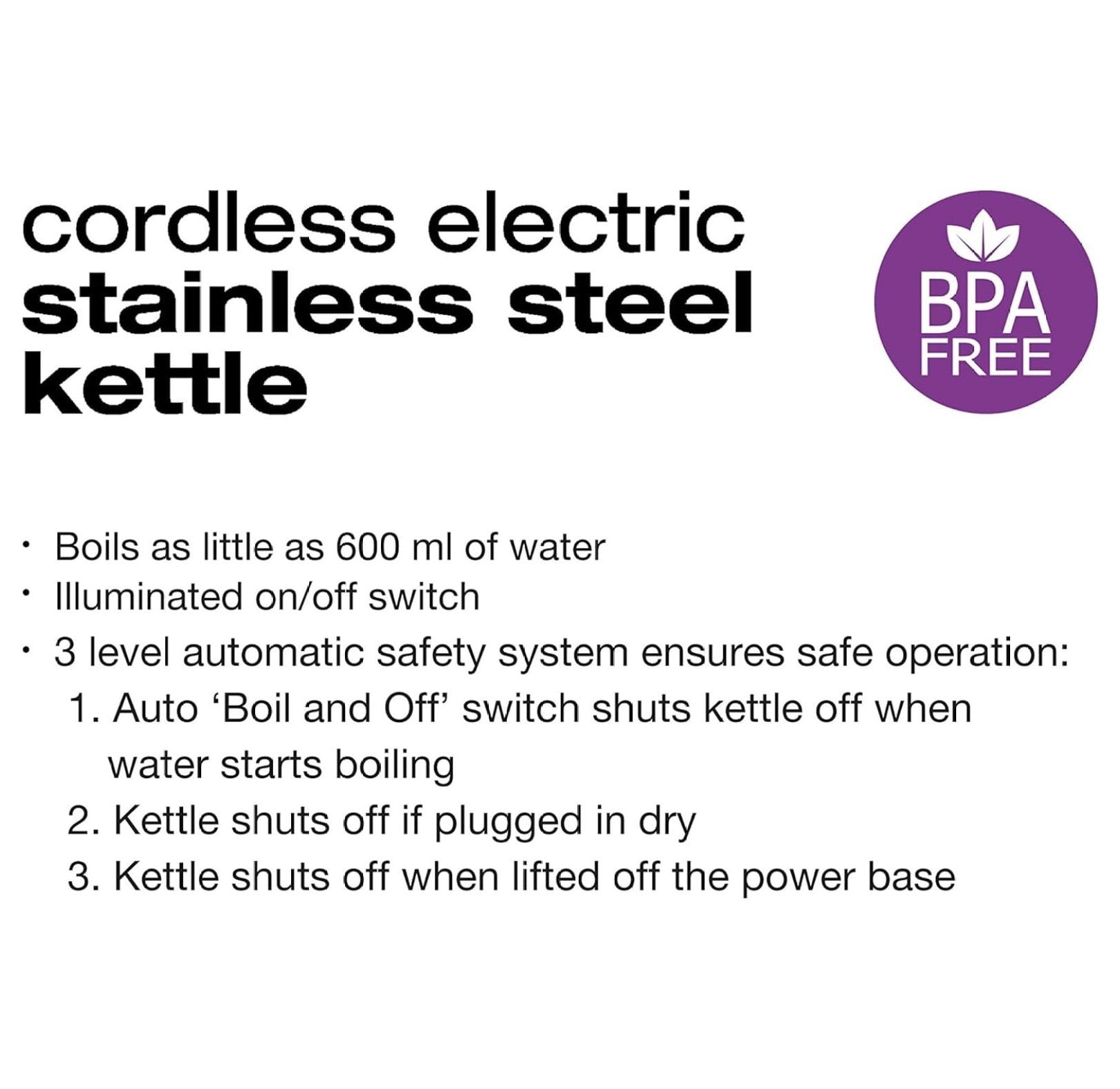 Stainless Steel Electric Kettle, 1.7 Liter Cordless Water Boiler