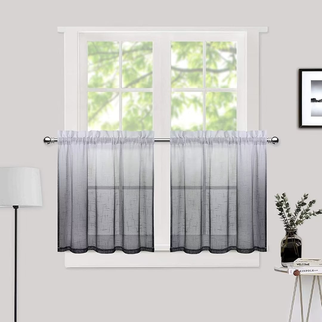 CAROMIO Kitchen Curtain Faux Linen Voile Sheer Curtains 24 inch Length