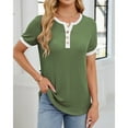 thumbnail image 3 of Ahdbta Women Henley Short Sleeve Tops Color Block Summer Tee Shirts Button Round Neck Y2K Casual T-Shirt, 3 of 8