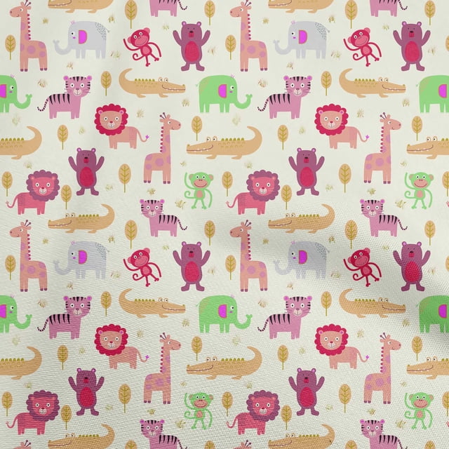 oneOone Rayon Cream Fabric Kids Animal Craft Projects Decor Fabric Printed by The Yard 56 Inch Wide