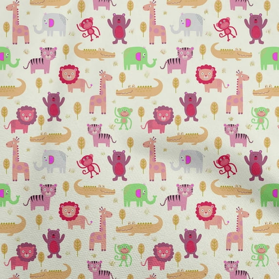 oneOoneCottonSilkCreamFabricKidsAnimalDressMaterialFabricPrintFabricByTheYard42InchWide