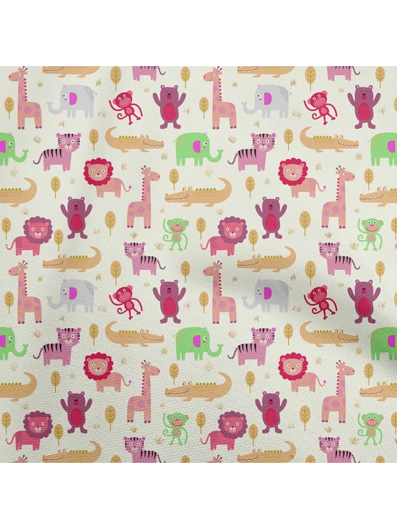 CottonPoplinTwillCreamFabricKidsAnimalSewingFabricByTheYardPrintedDiyClothingSewingSupplies56InchWide