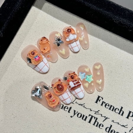 Yihe Capybara handmade wearable nail long trapezoidal capygua summer student cute cartoon manicure