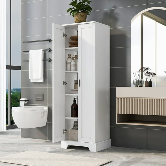 Bathroom Storage Cabinet Storage Cabinet with Two Doors for Bathroom, Office, Adjustable Shelf, MDF Board, White (Old Sku:N725P181207K),Bathroom Vanity