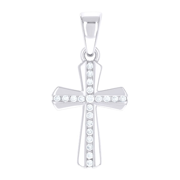 925 Sterling Silver Unisex Round Cubic-zirconia Cross Religious Charm Pendant Pendant Necklace for Men Women