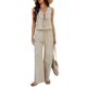 thumbnail image 1 of Conjunto de 2 Piezas para Mujer, Chaleco con Cuello en V y Cintura Anudada, Pantalones Casuales de Pierna , Color Albaricoque , Talla S, 1 of 9