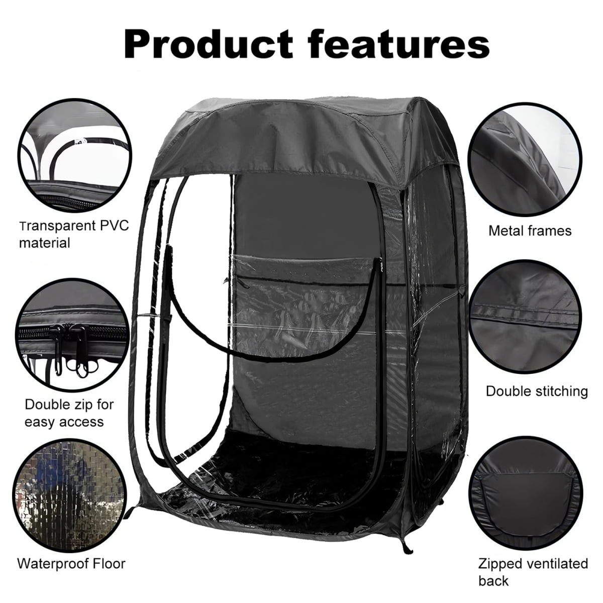 Black Portable Pop Up Sports Tent Weather Resistant Shelter for Outdoor Sports Events Fishing and Camping