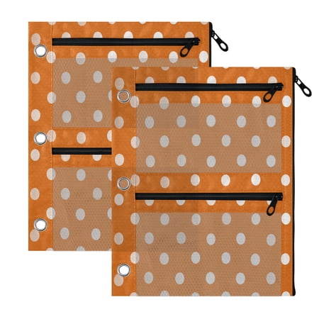 2 Pack 3-Ring Binder Pencil Pouch with Clear PVC Windows Warm Orange Cream Dots Large Capacity Stationery Bag for Classroom Office Supplies