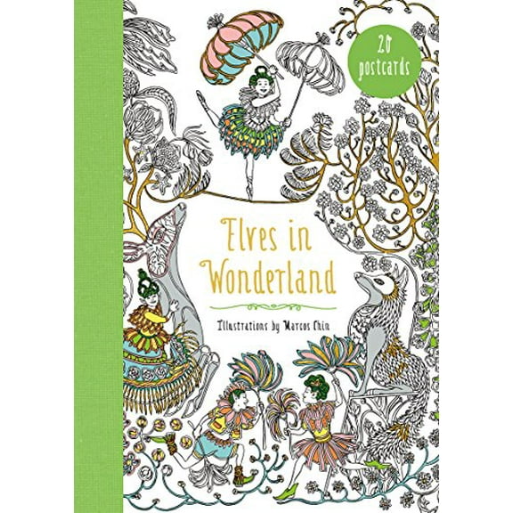 Pre-Owned Elves in Wonderland 20 Postcards: A Coloring Book Paperback