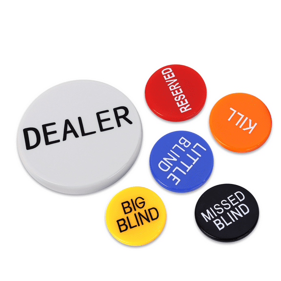 GSE Games & Sports Expert Little Blind, Big Blind, Missed Blind, Kill, Reserved, Dealer Puck Buttons - Set of 6 Casino Texas Hold‘em Poker Dealer Accessory