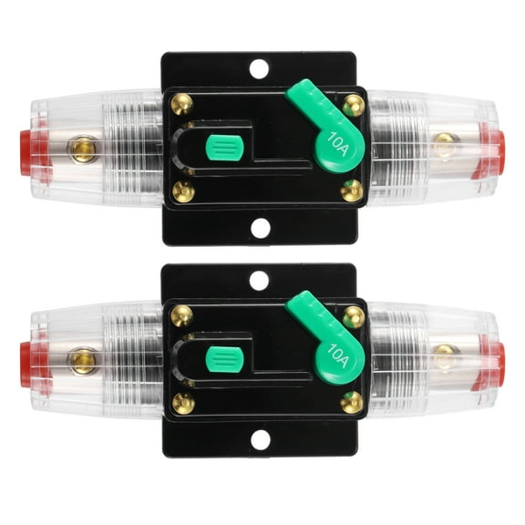 Unique Bargains 2 Pcs DC 12V- 48V 10Amp Car Circuit Breaker with Manual Reset Inline Fuse Holder Protector Black Green