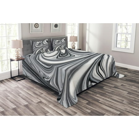 Black And White Bed Spreads Abstract Bedspread Set, Mix of White and Black Hallucinatory and Surreal Liquid Marble Figures Graphic Artwork, Decorative Quilted Coverlet Set with Pillow Shams Included, Grey, by Ambesonne ()