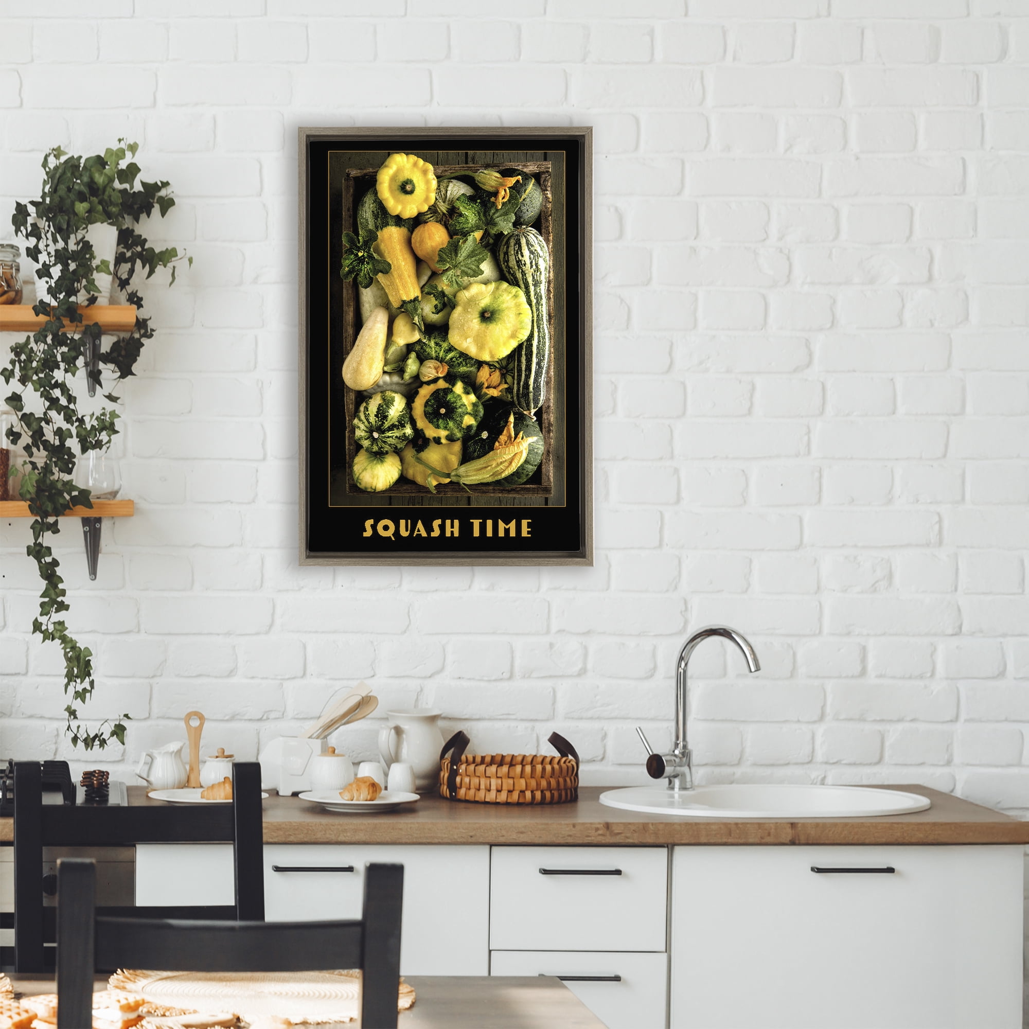Stupell Industries Squash Time Vibrant Vegetables Brown Framed Floater Canvas Wall Art, design by Carl Kravats