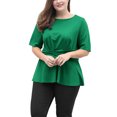 thumbnail image 6 of MODA NOVA Juniors' Plus Size Short Sleeves Knot Front Peplum Top Green 3X, 6 of 6
