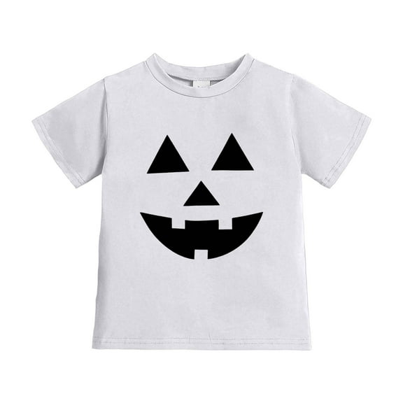 YAYUBA Halloween Shirt for Toddler Boy Girl Pumpkin Ghost Face Crewneck Short Sleeve Tshirt for Kid Halloween Clothes Top for 5-6 Years