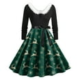 thumbnail image 3 of UngA Women's Christmas Dresses 2025 Winter Warm Plush V Neck Cute Printed Party Dresses with Belt Long Vintage Women's Cocktail Dresses,Size L, 3 of 3