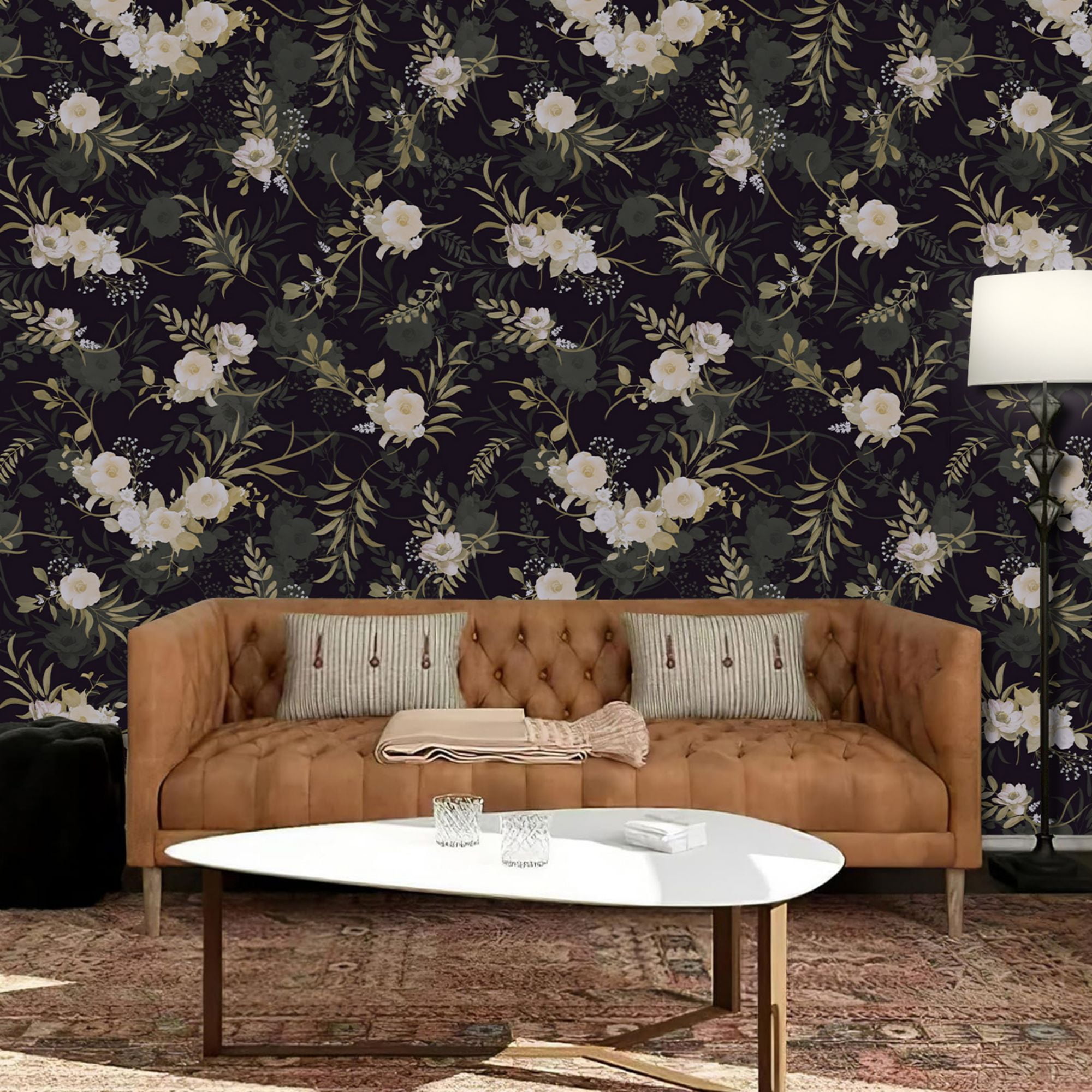 (3 pack) Abyssaly Peel and Stick Wallpaper 17.3"x 118" Black Green Floral Wallpaper Vinyl Removable Self-Adhesive Contact Paper for Home Decor Kitchen Bedroom Closets