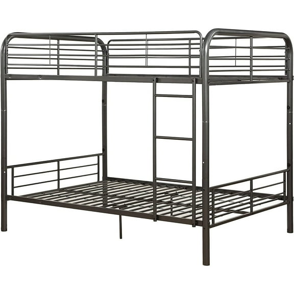 Benjara Metal Full/Full Bunk Bed, Gunmetal Gray-Color:Dark Brown