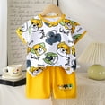 thumbnail image 2 of Toddler Fall Outfits Girls Toddler Girls Pajamas Cartoon Print Short Sleeve Tops Shorts 2Pc Sets Fall Toddler Girl Clothes Yellow 5 Years-6 Years, 2 of 4