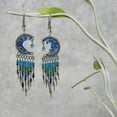 thumbnail image 2 of Crescent Half Moon Silk Thread Long Beaded Metal Dangles Earrings - Women Fashion Handmade Jewelry Boho Accessories, 2 of 3