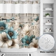 thumbnail image 2 of No Hook Shower Curtain, Teal Tulip Butterfly Shower Curtains for Bathroom with See Through Top Window, Beige Turquoise Floral Farmhouse Wooden Waterproof & Washable Bath Curtain 66"x72", 2 of 9