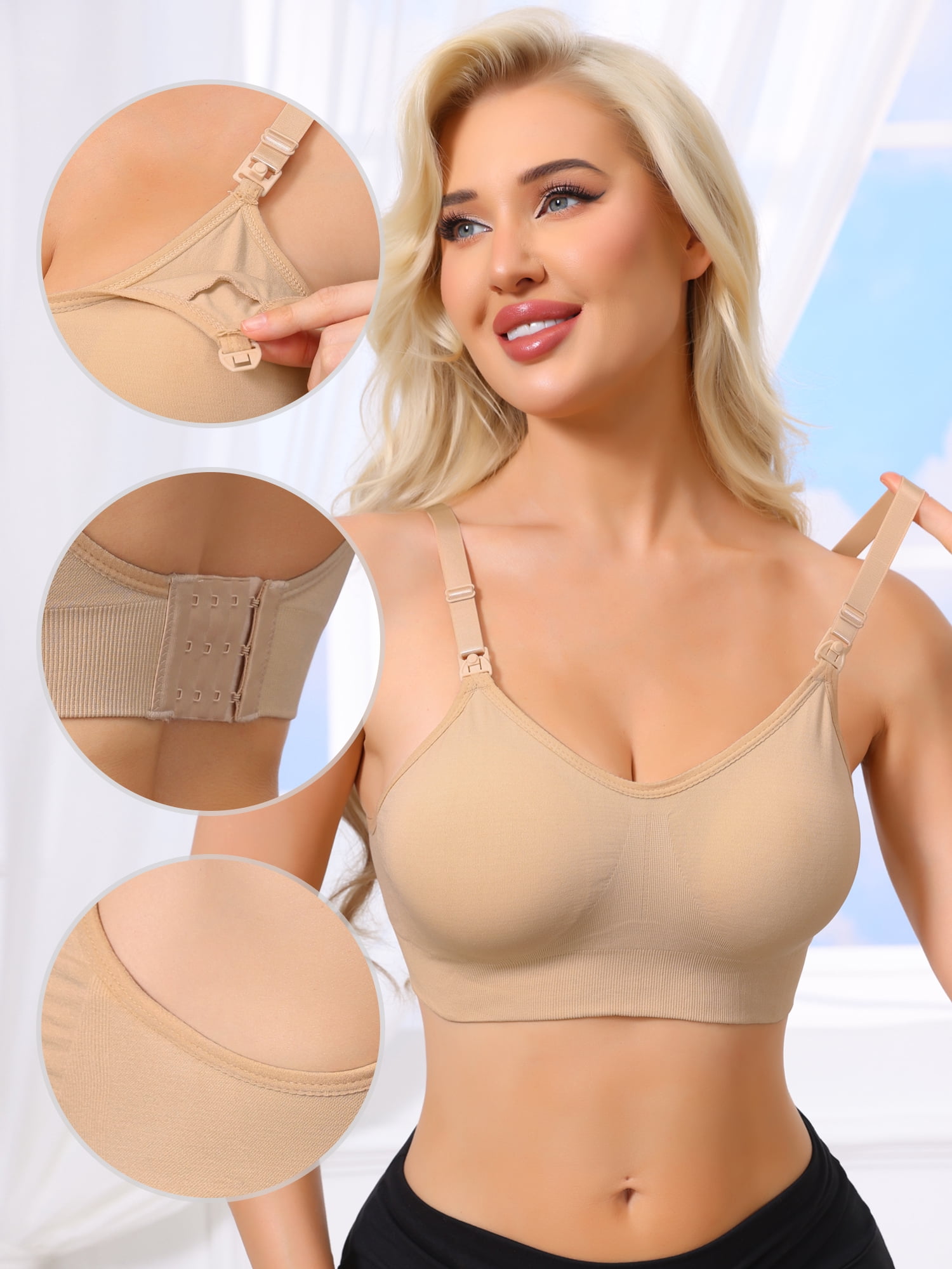 DARING DIVA Women's Maternity Full Coverage Adjustable Nursing Bra S Beige