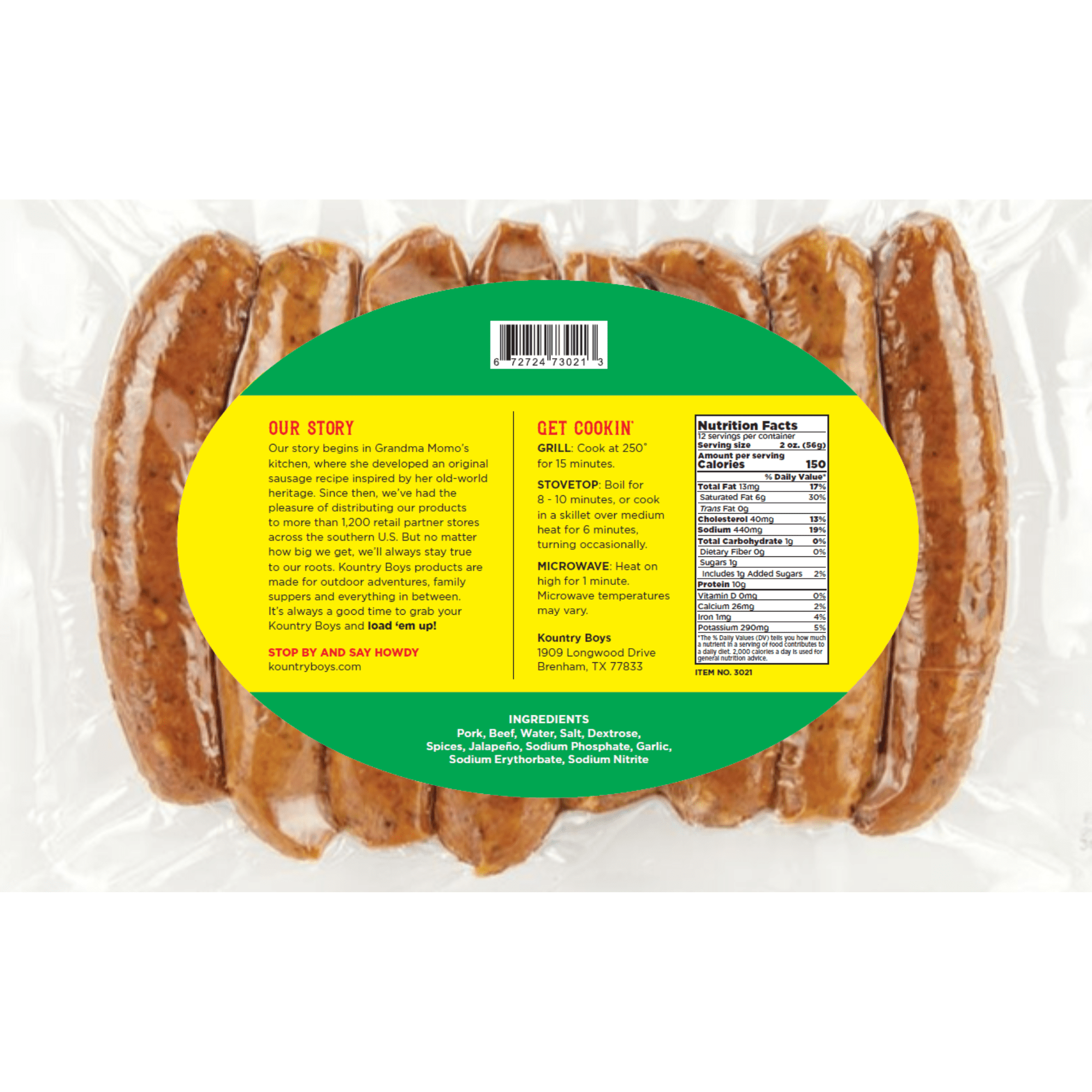 Kountry Boys Sausage, Jalapeno Hickory-Smoked Pork & Beef Sausage, 24 oz, 10g Protein, Refrigerated