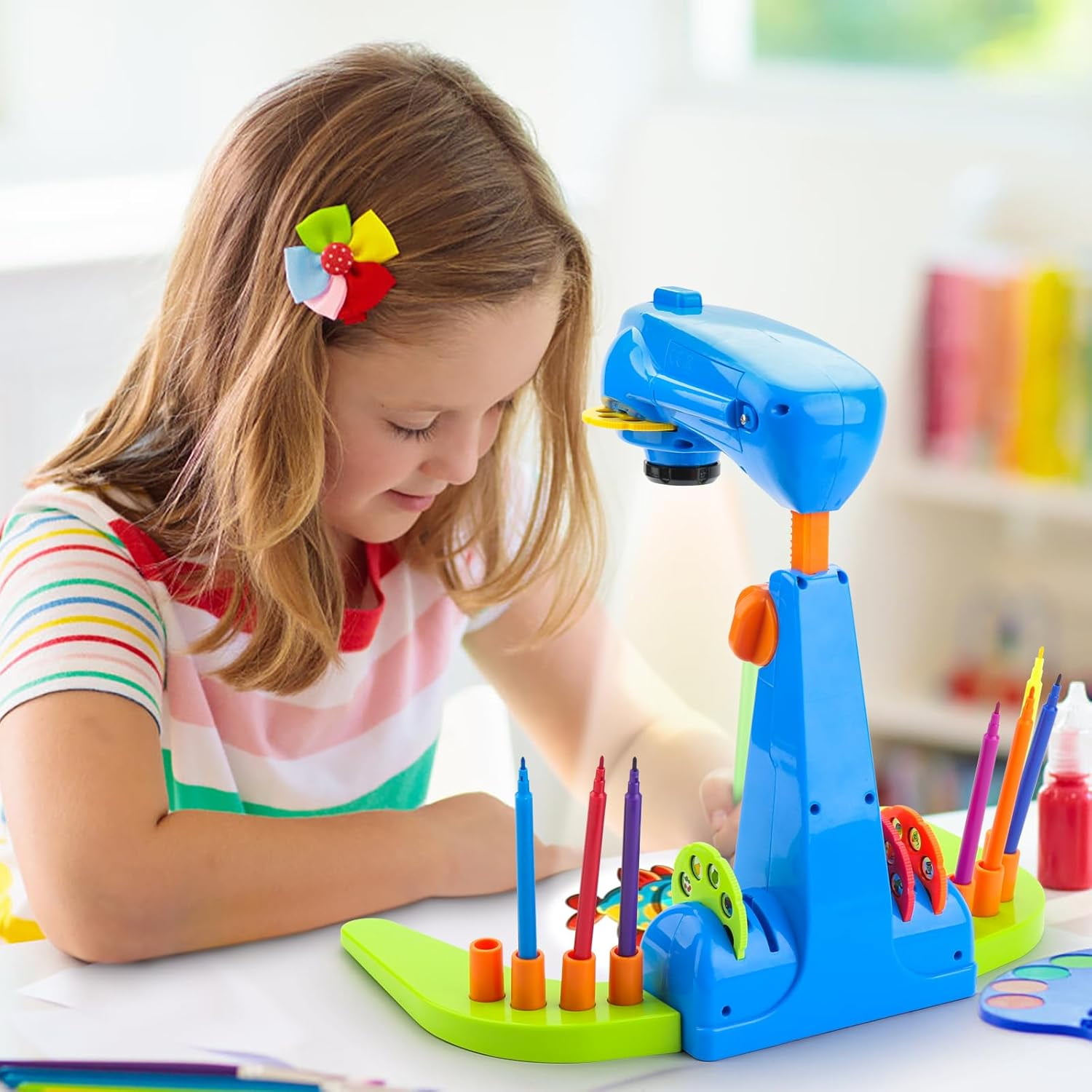 Wiher Kids Drawing Projector, Tracing and Drawing Projector Toys for Girls Aged 3+,Kids Smart Projector with 32cartoon patters and 12color Brushes for Children Learn to Draw and Sketch (Blue)