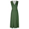 thumbnail image 5 of Timoontee Women's Plus Size A-Line Long Dress Trendy Elegant Vintage Solid Sundress V-Neck Beachdress Waist Ruched Flowy Skater Dresses Daily Summer Slim Sleevelsss Dress Fashion Green XXXL, 5 of 5
