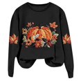 thumbnail image 4 of Women Fall Pumpkin Maple Leaf Graphic Sweatshirt, Autumn Floral Long Sleeve Crew Neck Casual Pullover Top(Black,L), 4 of 4