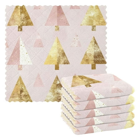 

6 Pack Kitchen Dish Towels 11 Inch x 11 Inch Reusable Cleaning Cloths for Washing Dishes Dish Cloths for Drying Dishes Gold Foil Trees