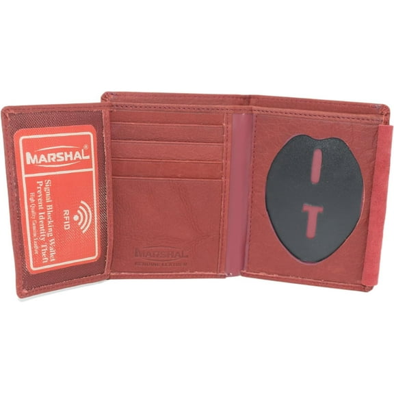 RFID Blocking Genuine Leather Credit Card, ID & Badge Holder Wallet Burgundy