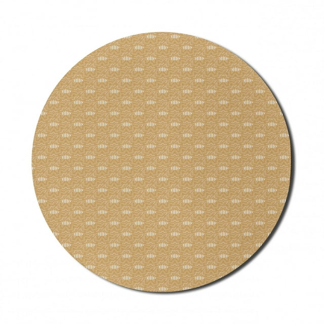 Abstract Mouse Pad for Computers, Ornamental Geometric Abstract Folkloric Tribal Ethnic Complex Striped Motif, Round Non-Slip Thick Rubber Modern Mousepad, 8" Round, Pale Coffee White, by Ambesonne