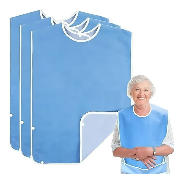 TELOLY Unisex Adult Bibs for Elderly Women Men,Waterproof Bib for Eating,Reusable and Washable (Blue)