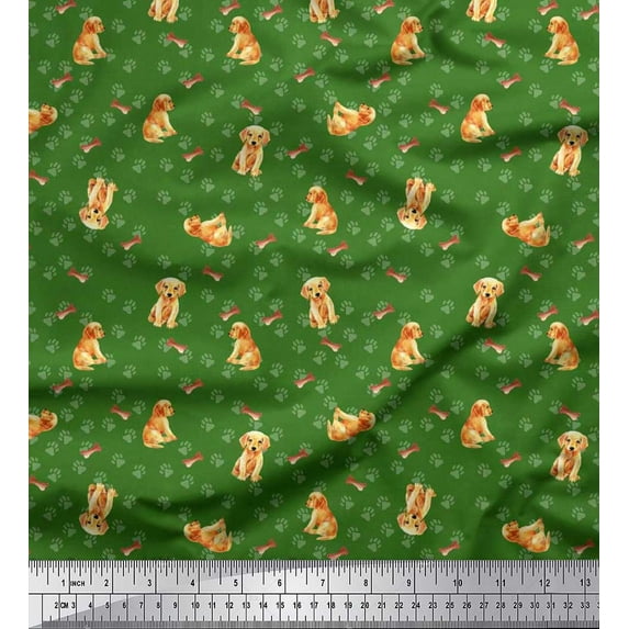 Soimoi Cotton Poplin Fabric Paw,Bone & Puppy Dog Decor Fabric Printed Yard 42 Inch Wide