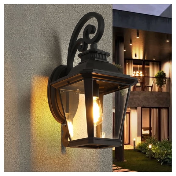 14" Outdoor Wall Lanterns 2-Pack, Black Waterproof Wall Sconce - Vintage Exterior Light for Porch, Patio, Garden & Doorway (Bulb Not Included)