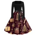 thumbnail image 2 of Christmas Dresses for Women Long Sleeve Flare Dress with Merry Christmas Print for Hollow Party Casual Square Collar Dresses,Gold,M, 2 of 4