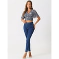 thumbnail image 3 of DARING DIVA Women's Floral Flare V Neck Smocked Crop Tops S Grey Blue, 3 of 6