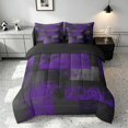 thumbnail image 3 of Manfei Ombre Grunge Queen Bedding, Purple Black Oil Painting Bedding Comforter Set Queen, Black Reversible 7pcs, 3 of 6