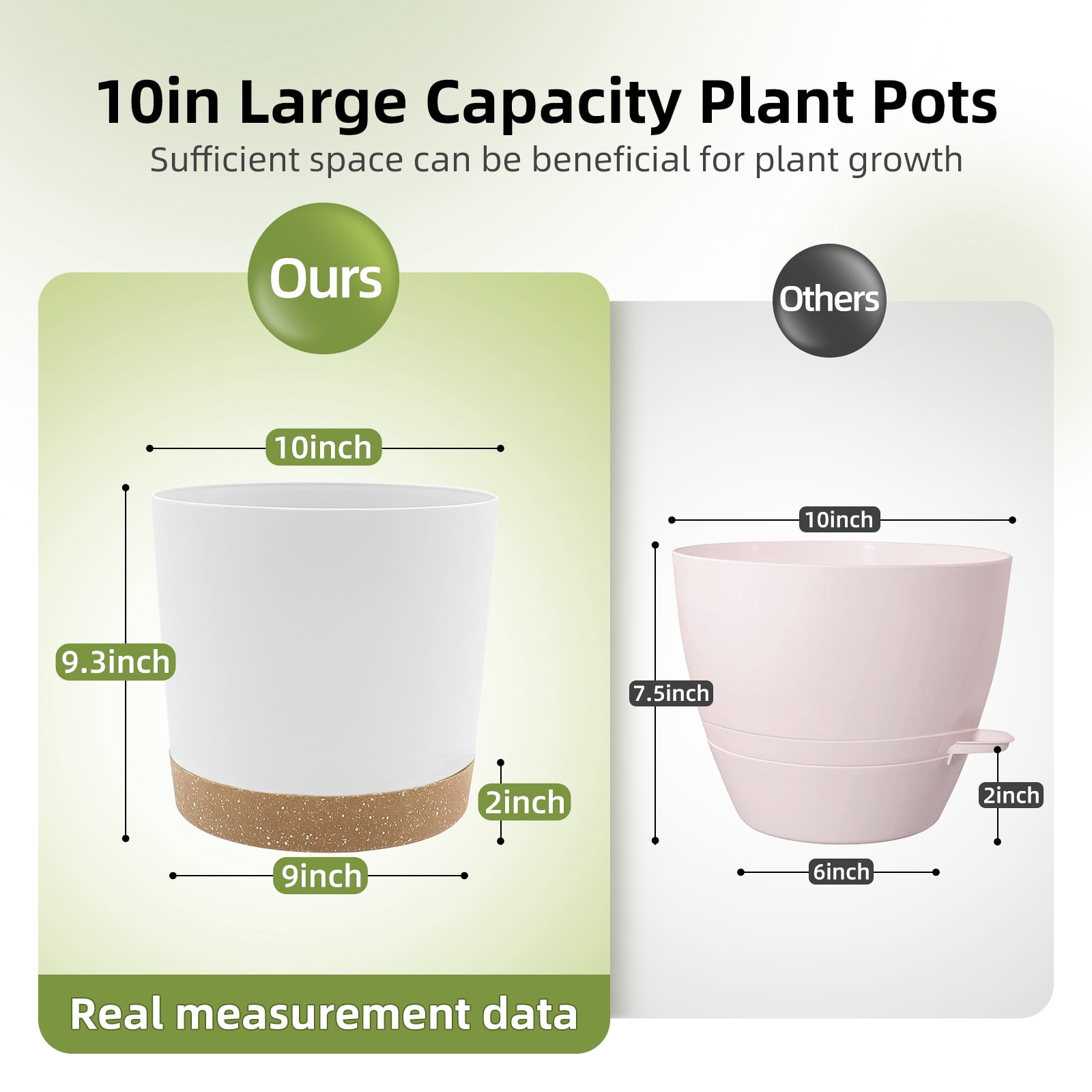 QCQHDU 2 Pack Plant Pot, 10 in White Plastic Indoor Planter with Drainage Holes and Removable Base