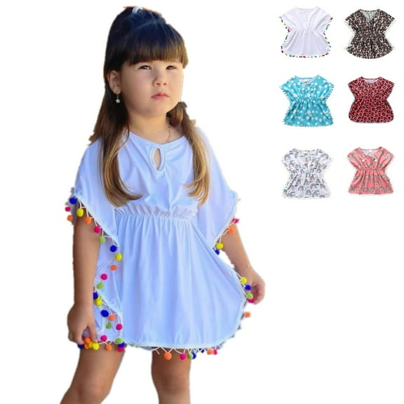 Uccdo Toddler Girls Summer Swimsuits Cover-ups with Pompom, 12M-7T Little Girl Beach Bikini Cover Up Swimwear Wraps