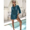 thumbnail image 4 of ANRABESS Crochet Bathing Suit Cover Up for Women Summer Dresses 3/4 Sleeve Beach Cover Ups for Swimwear Hollow Out Bikini Swimsuit Coverups 2026 Vacation Outfits Cyan L, 4 of 12