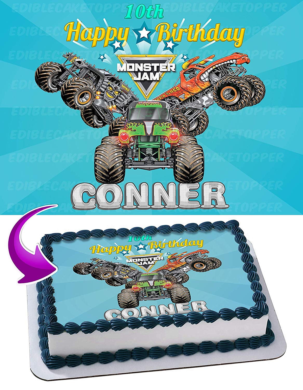 1 4 Sheet Monster Jam Truck Edible Frosting Cake Topper Image Walmart Com