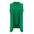 thumbnail image 3 of New summer arrivals Olyvenn Women's Fake Two Piece Fashion Tops Pleated Tanks for Summer Solid Color Crew High Neck Sleeveless Casual Tops Green M, 3 of 9