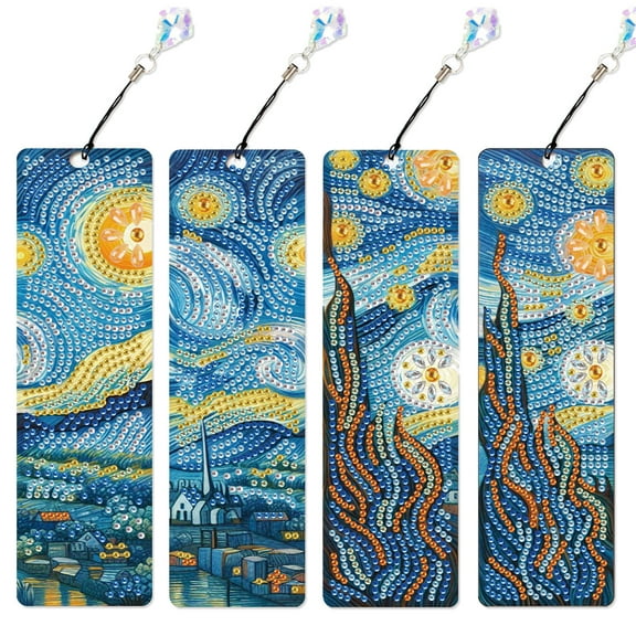 4pcs Diamond Painting Bookmark Kit 5D DIY Starry Sky Special Design Shimmering Handmade Artwork For Book Lovers Perfect for Birthdays, Christmas, and Holidays
