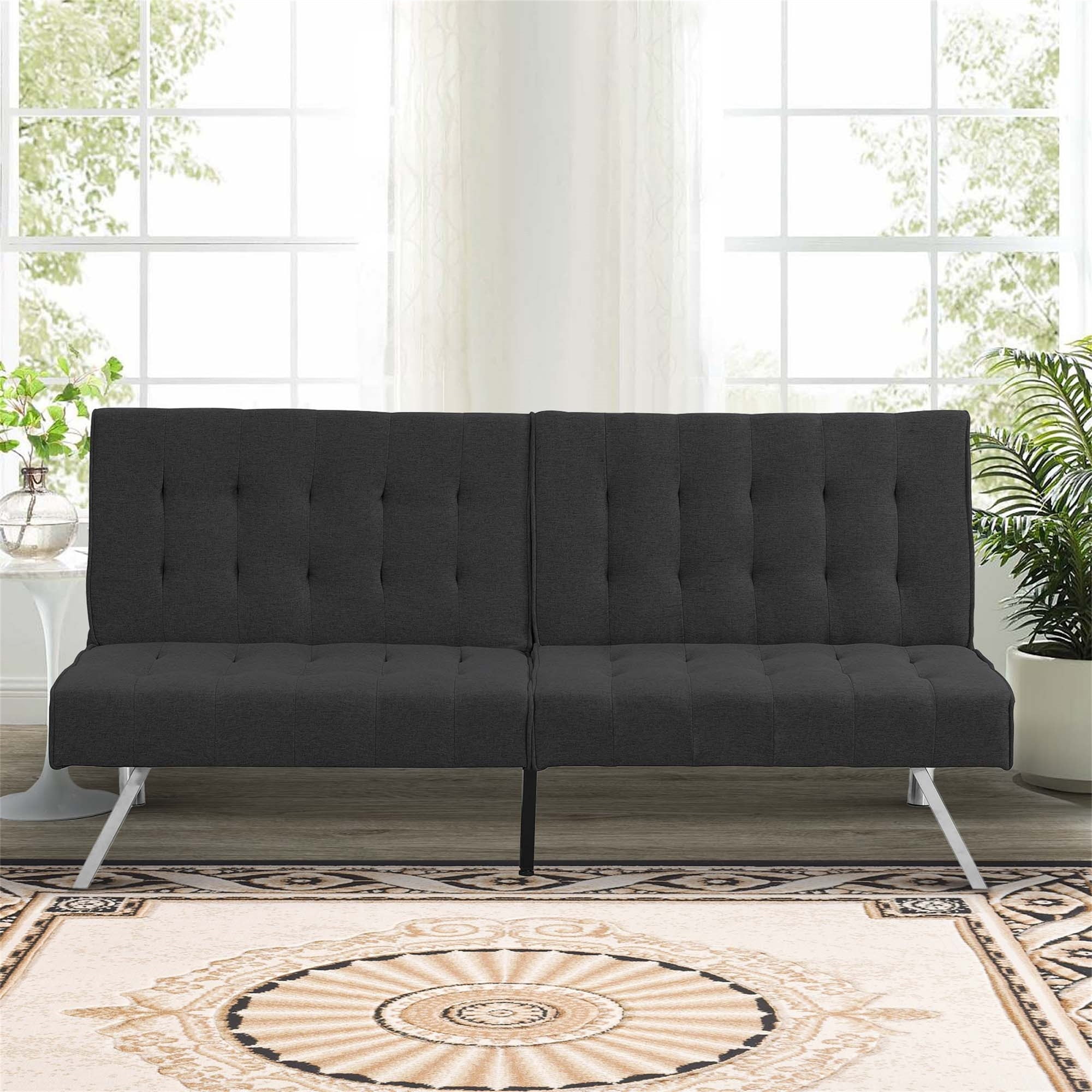 Aukfa 67" Tufted Futon Convertible Sofa Bed Separate Back Chaise Couch for Home Office, Linen, Black