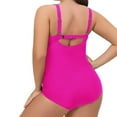 thumbnail image 3 of Sngxgn Women's Swimsuit Tummy Control Bathing Suit Ruffle V Neck Swimwear(Hot Pink,S), 3 of 8