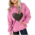 thumbnail image 2 of AJTQTH Kids Girls Long Sleeve Cute Leopard Heart Print Hooded T-Shirts Loose Fit Casual Graphic Holiday Pullover Sweatshirts Trendy Cotton Hoodie Outwear Tops with Pockets Pink 5-6 Years, 2 of 5