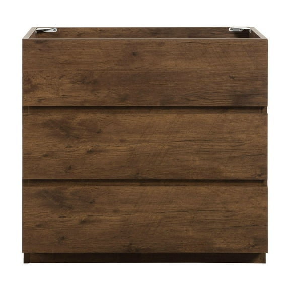 Floor cabinet WITHOUT basin,Walnut color,With three drawers